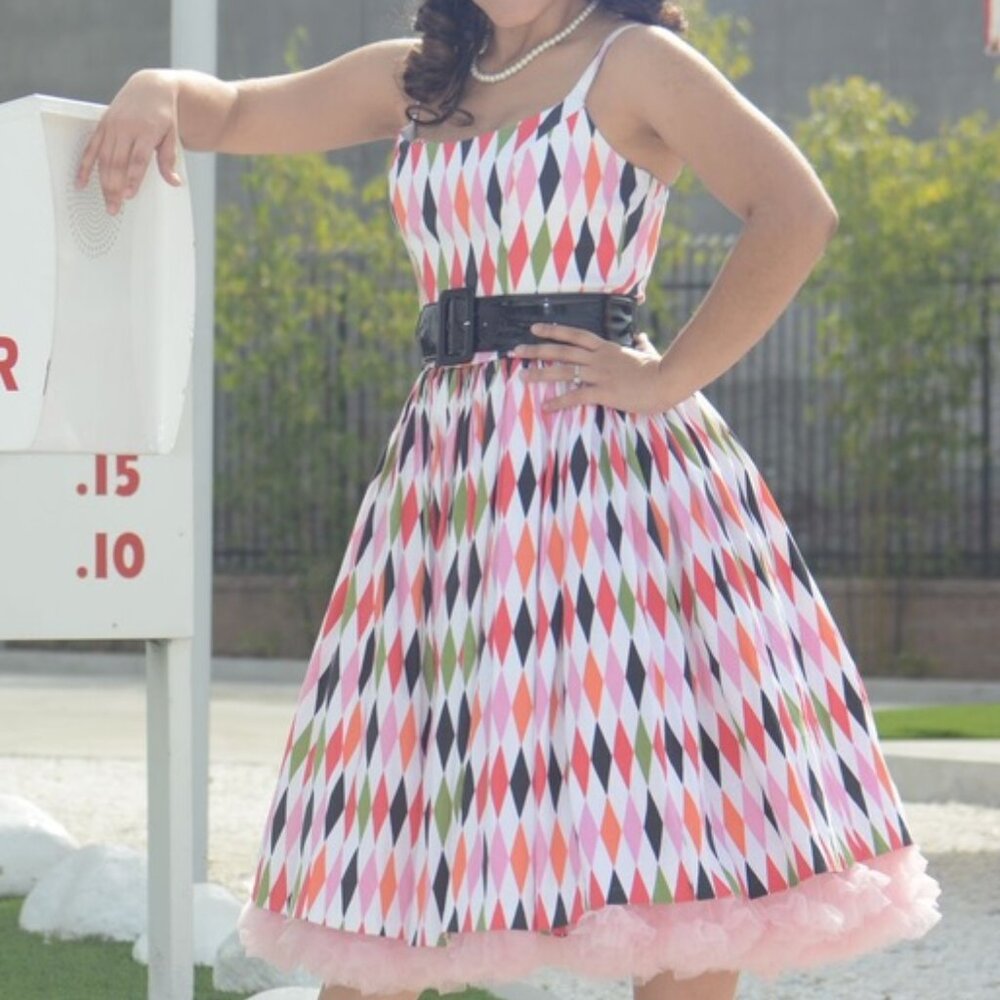 Pinup Girl Clothing Harlequin White Jenny Dress Sz SMALL